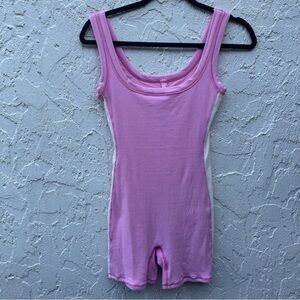 SKIMS Bodysuit Women Small Ribbed Biker Bubblegum Pink Barbie Sleep Pajama